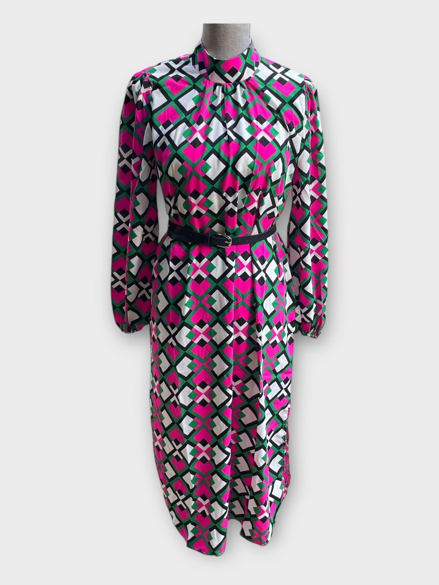Mod Mosaic Midi Belted Dress