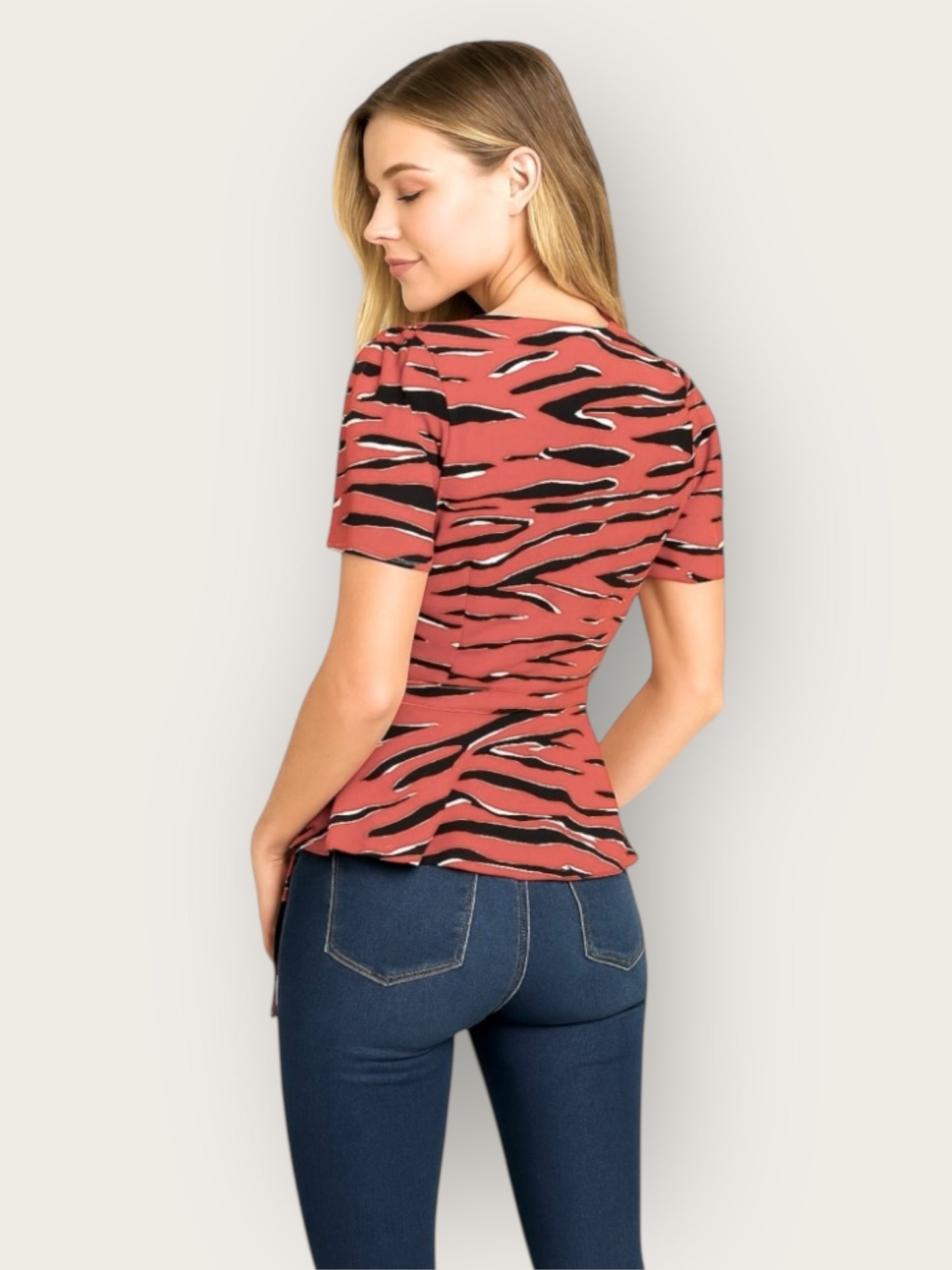 Zebra Tango Cap Sleeve Wrap Top