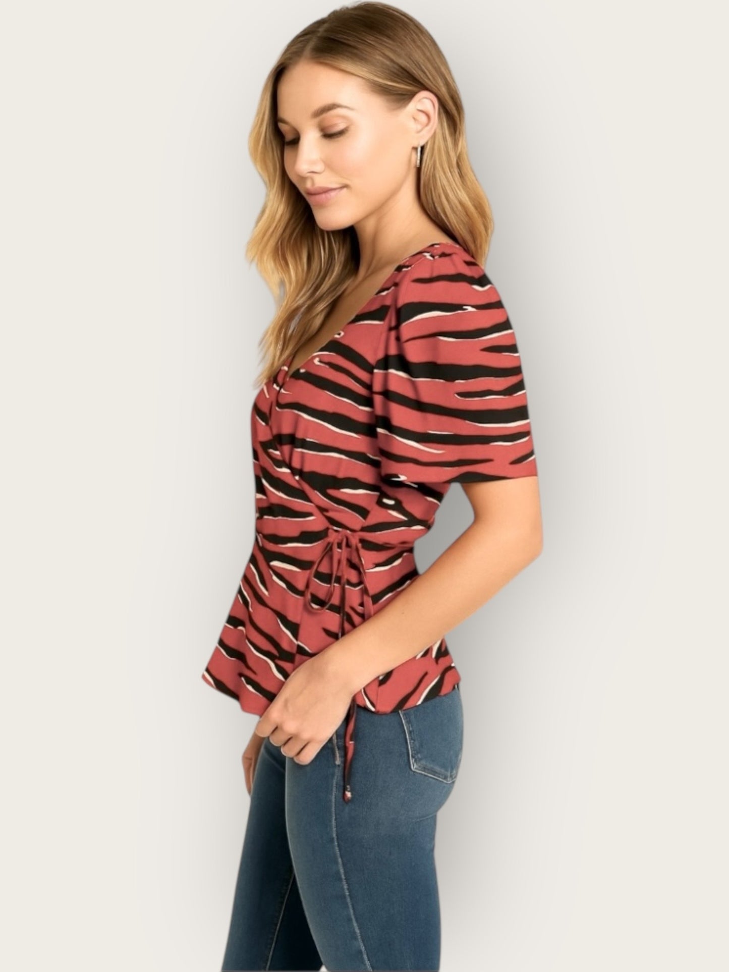 Zebra Tango Cap Sleeve Wrap Top