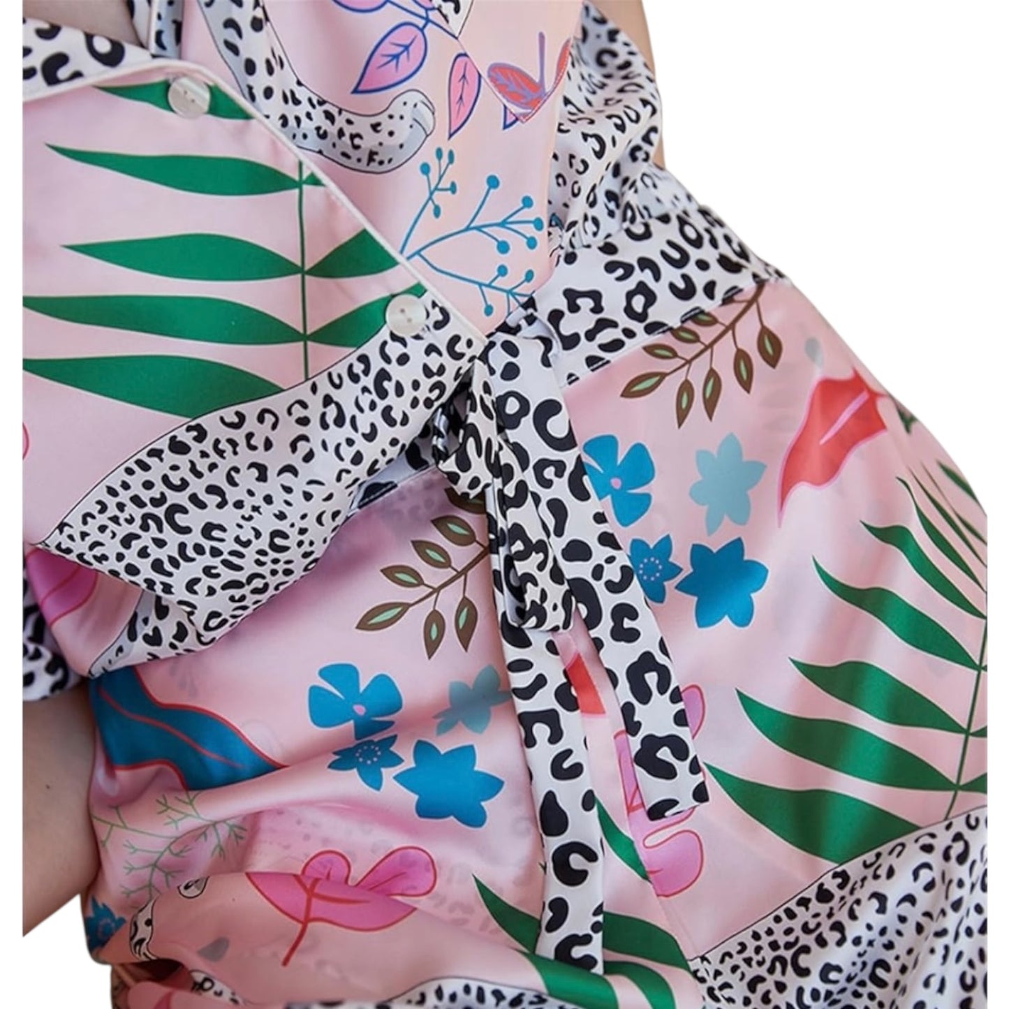 Pink Leopard Trim Two Piece Pajama Set