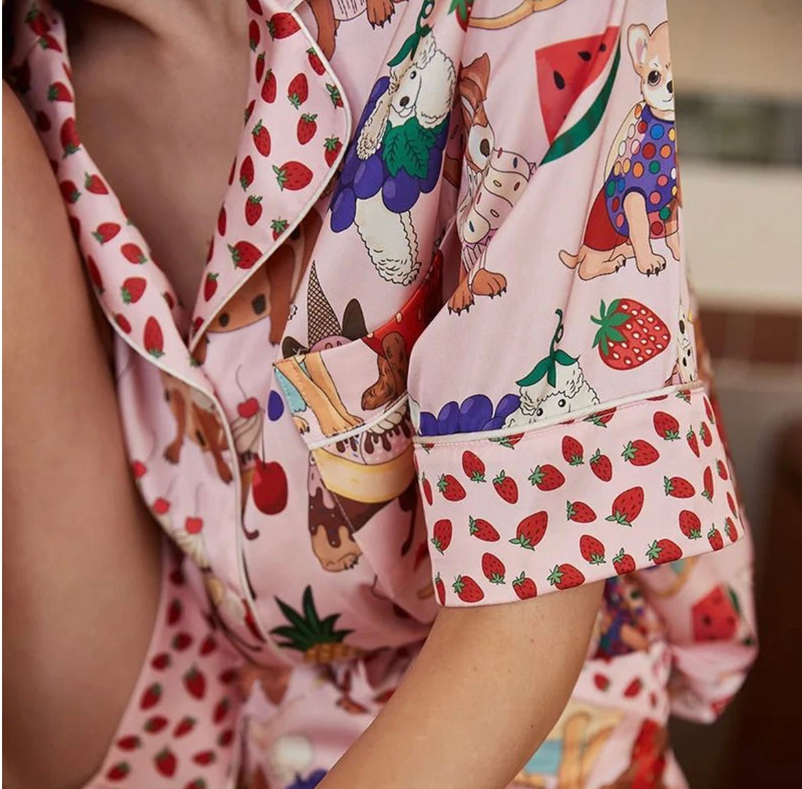 Strawberry Trim Pink Two Piece Pajama Set