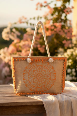 Lightweight floral print tote bag, close-up of pattern detail