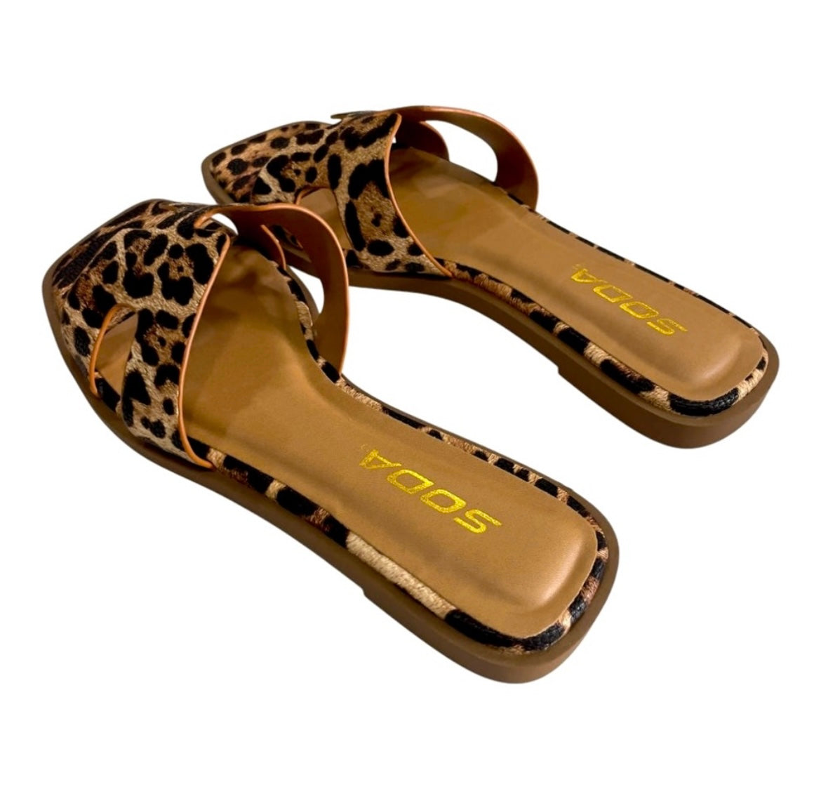 LEOPARD LUXE SLIP ON OPEN TOE X SHAPED SANDAL LIGHTLY PADDED