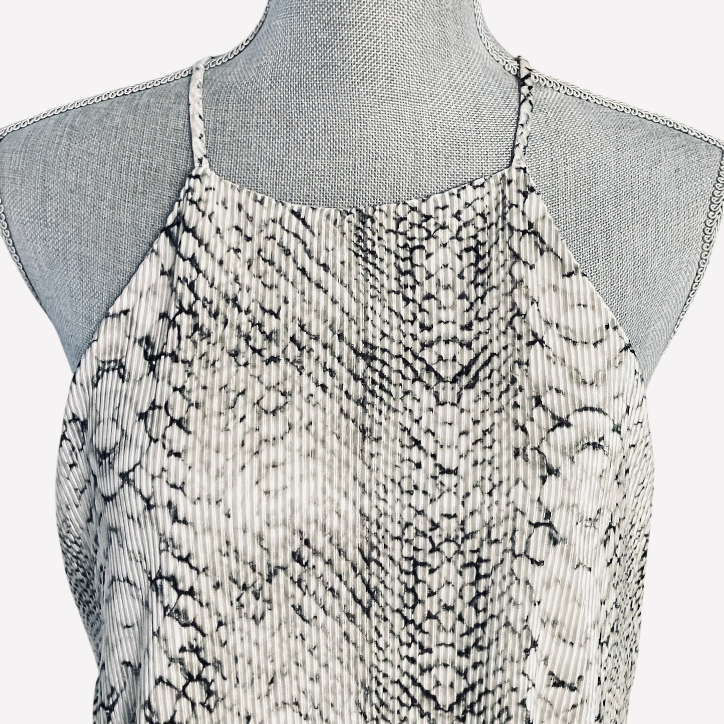 PYTHON CHIC PLISSE BLACK & CREAM SNAKE PRINT HALTER TOP