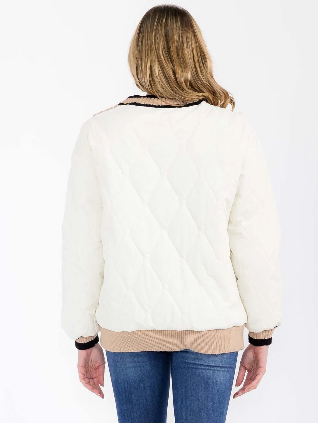 Quilt & Cable Knit Puffer Cardigan