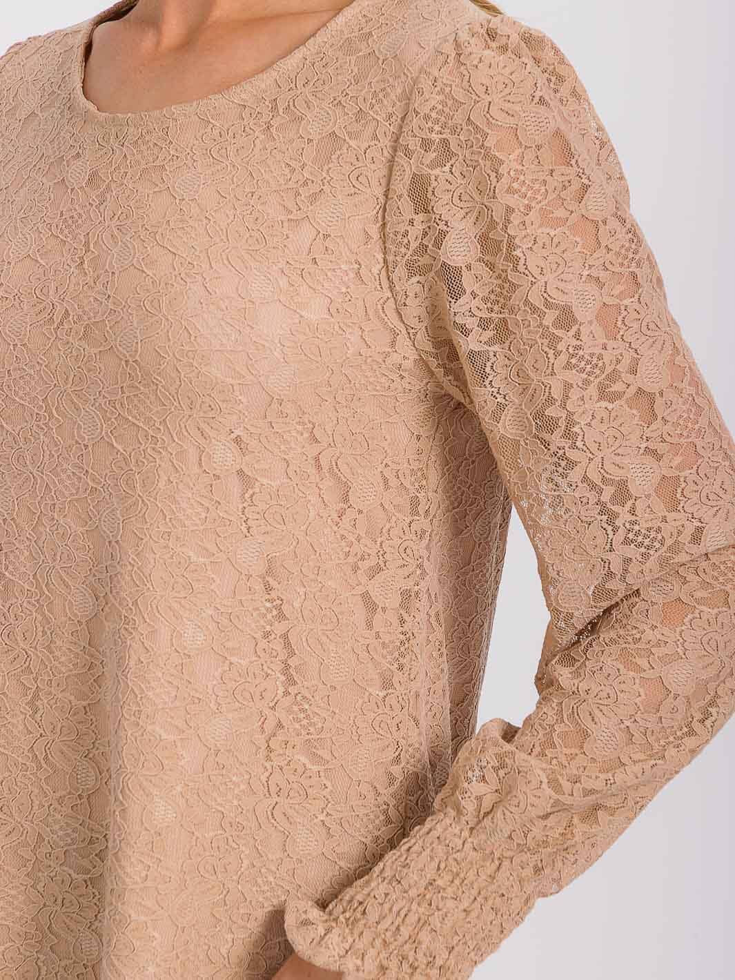 Chi Charm All Over Lace Smocked Cuff Blouse