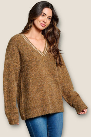 Soft drape V-neck sweater side view