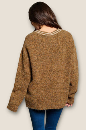 V-neck drape pullover sweater back view