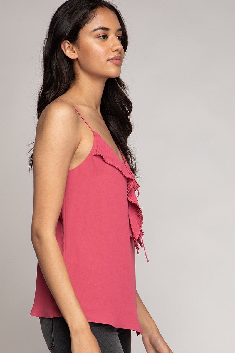 Pleated Ruffle Cascade Cami