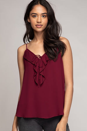 Ruffle cascade cami with pleated bodice