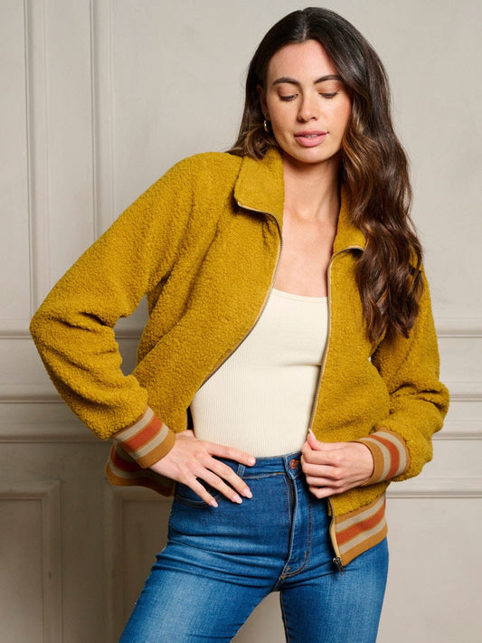 Retro Honey Sherpa Bomber Jacket