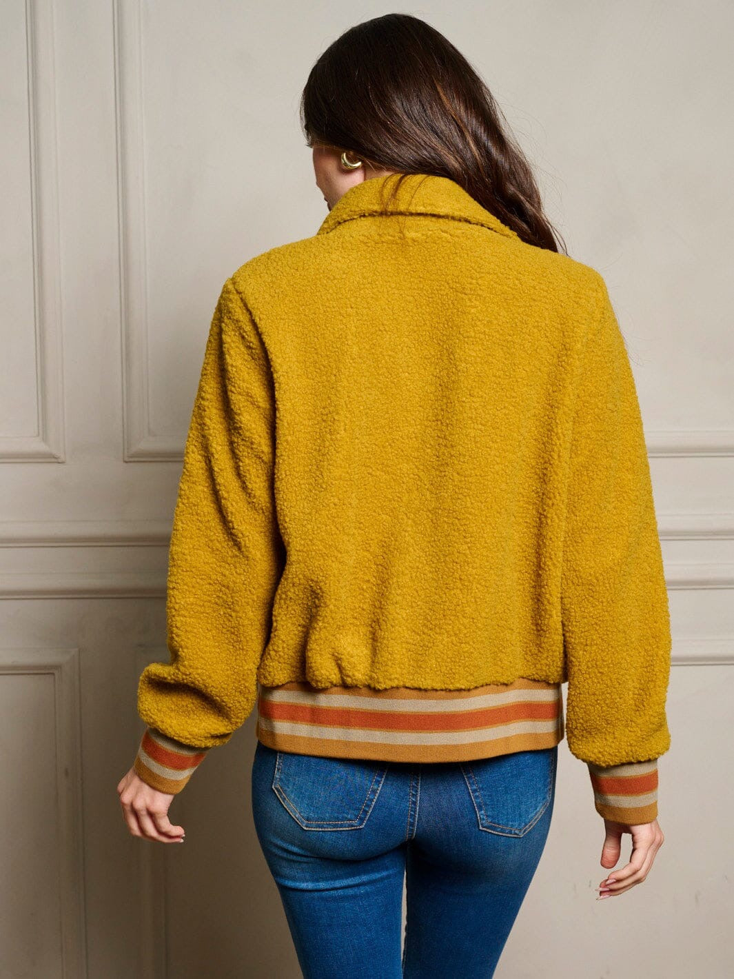 Retro Honey Sherpa Bomber Jacket