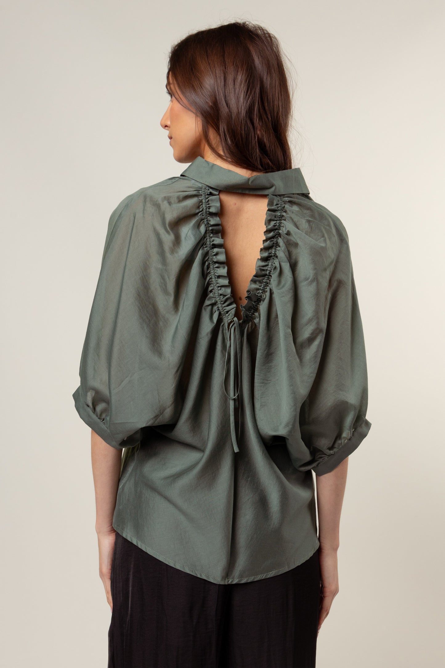 Urban Petal Draped Ruched up Back Keyhole Blouse