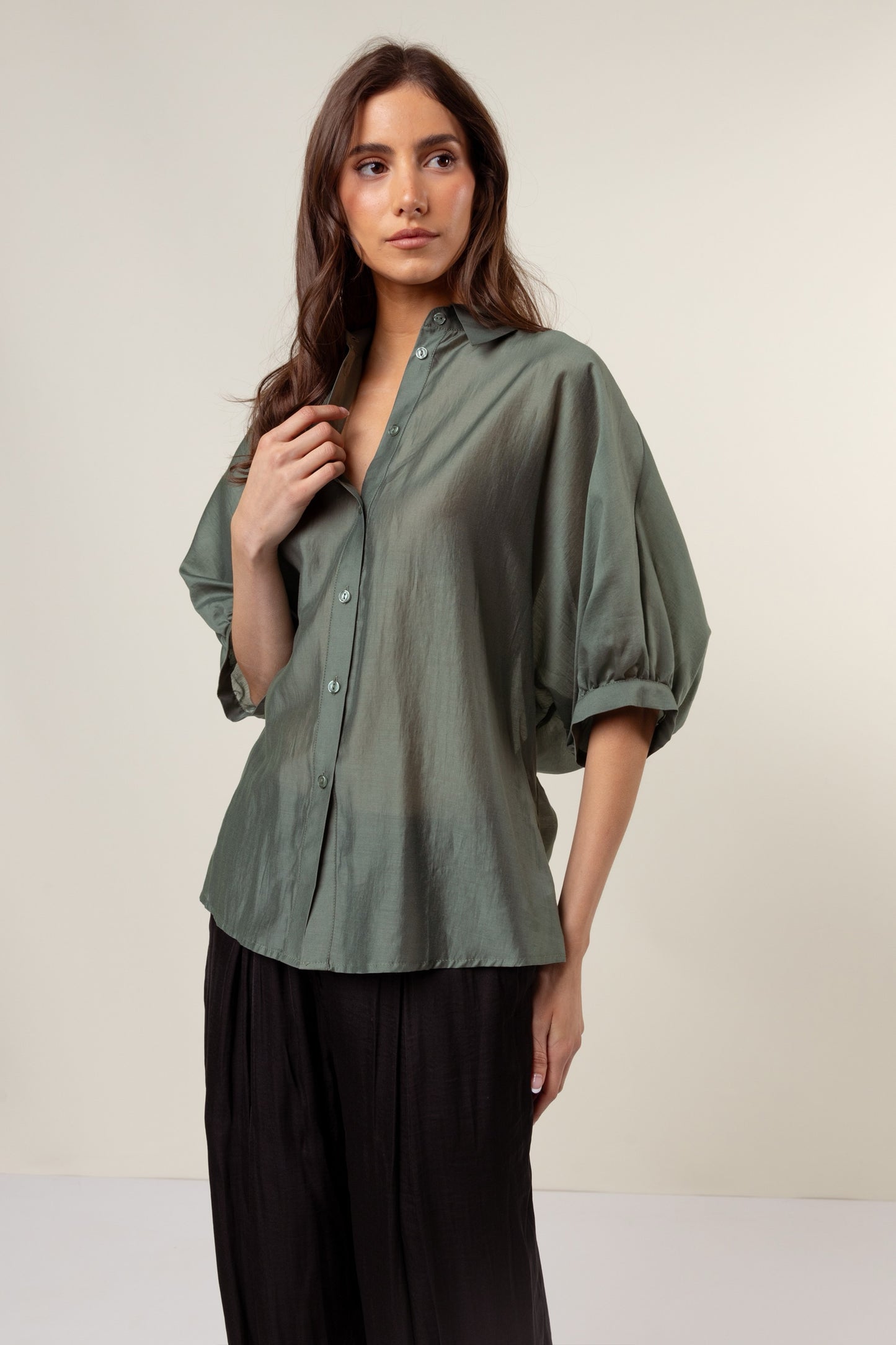Urban Petal Draped Ruched up Back Keyhole Blouse