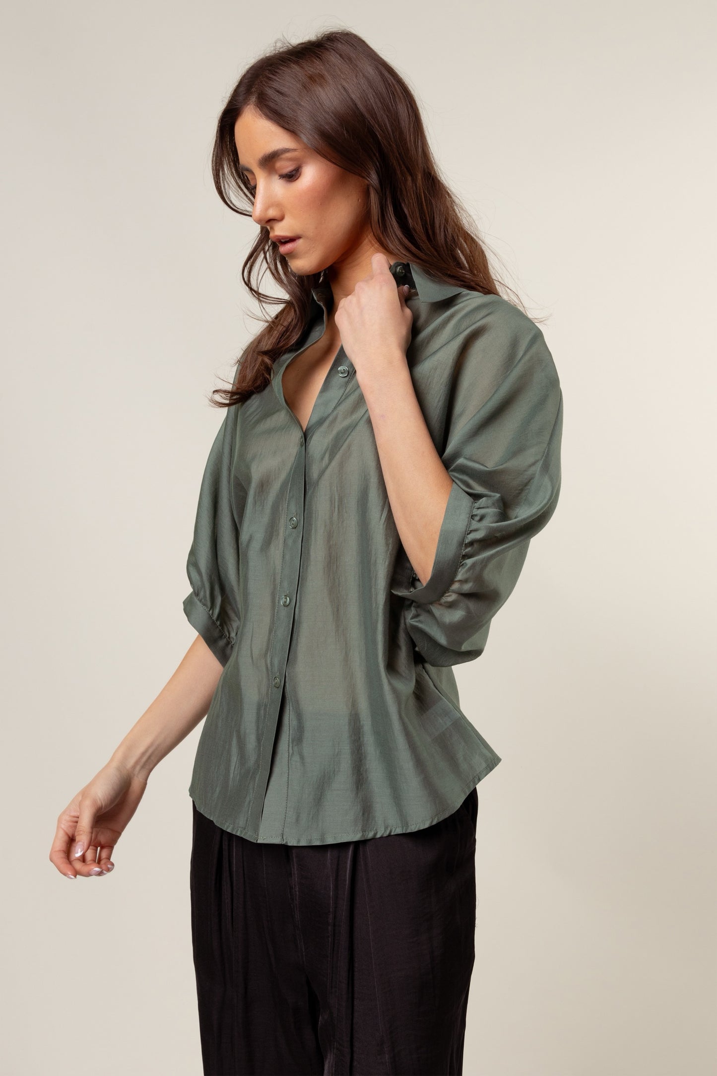 Urban Petal Draped Ruched up Back Keyhole Blouse