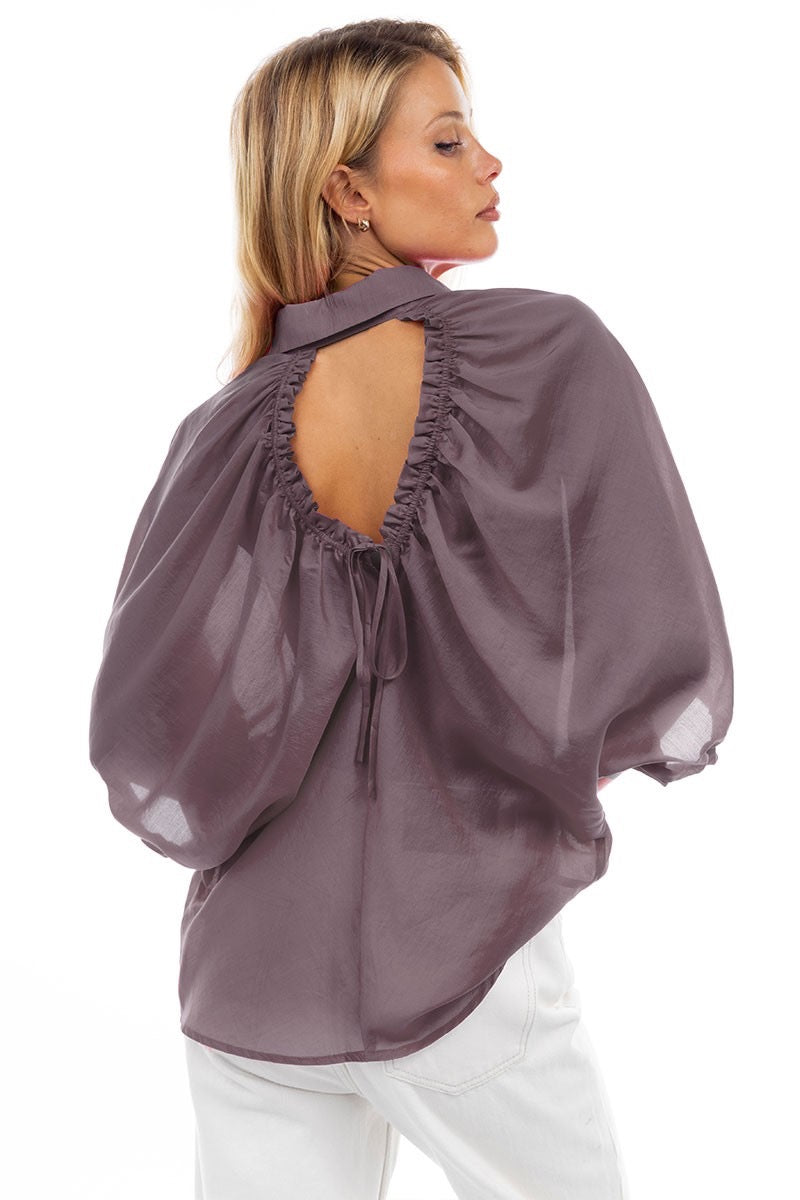Urban Petal Draped Ruched up Back Keyhole Blouse
