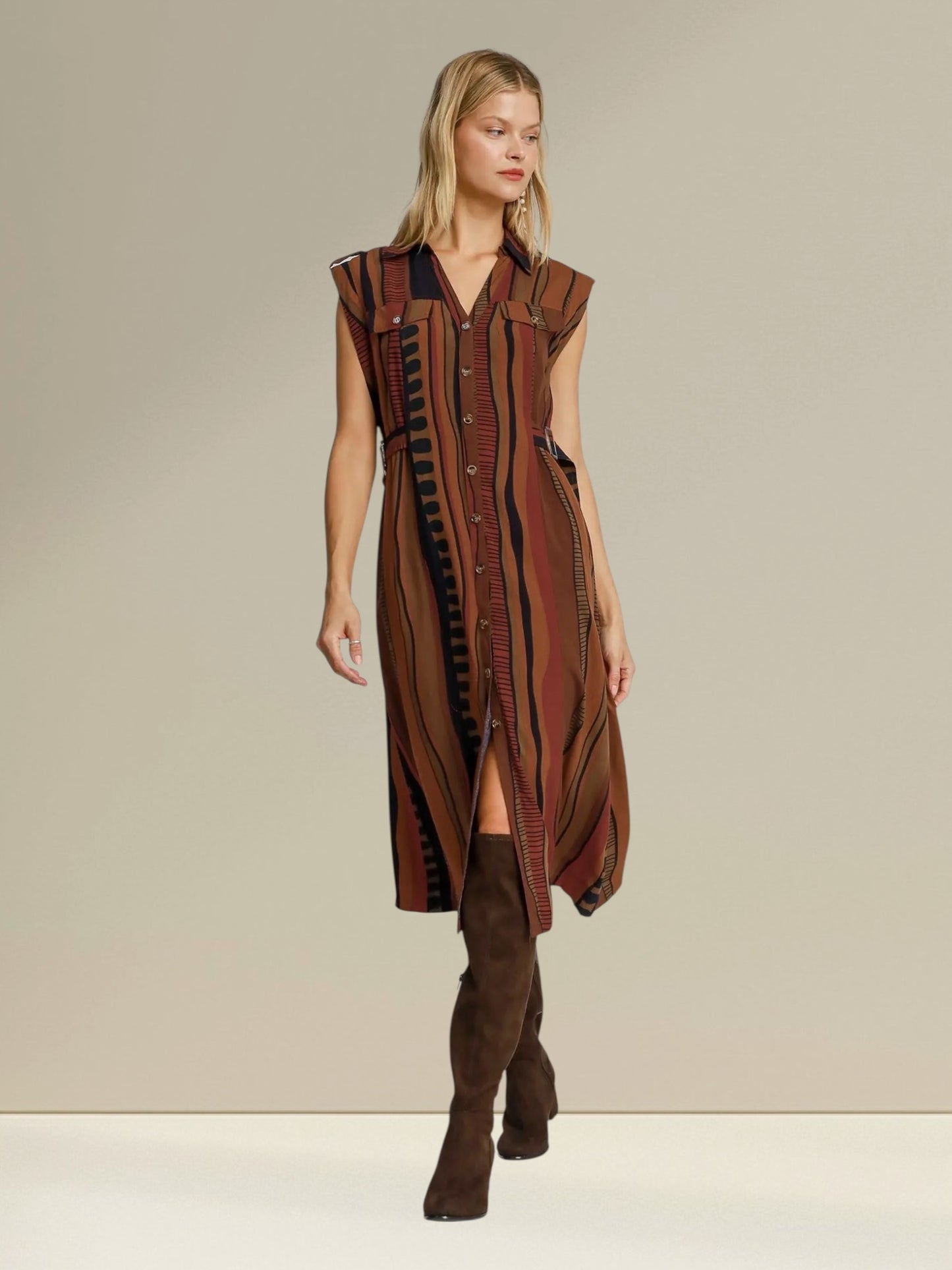 Rustic Rhythm Abstract Midi Dress