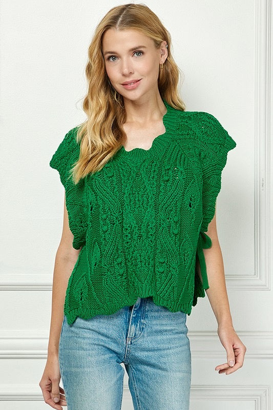 Emerald Vine Side Knot Cable Knit Sweater Vest