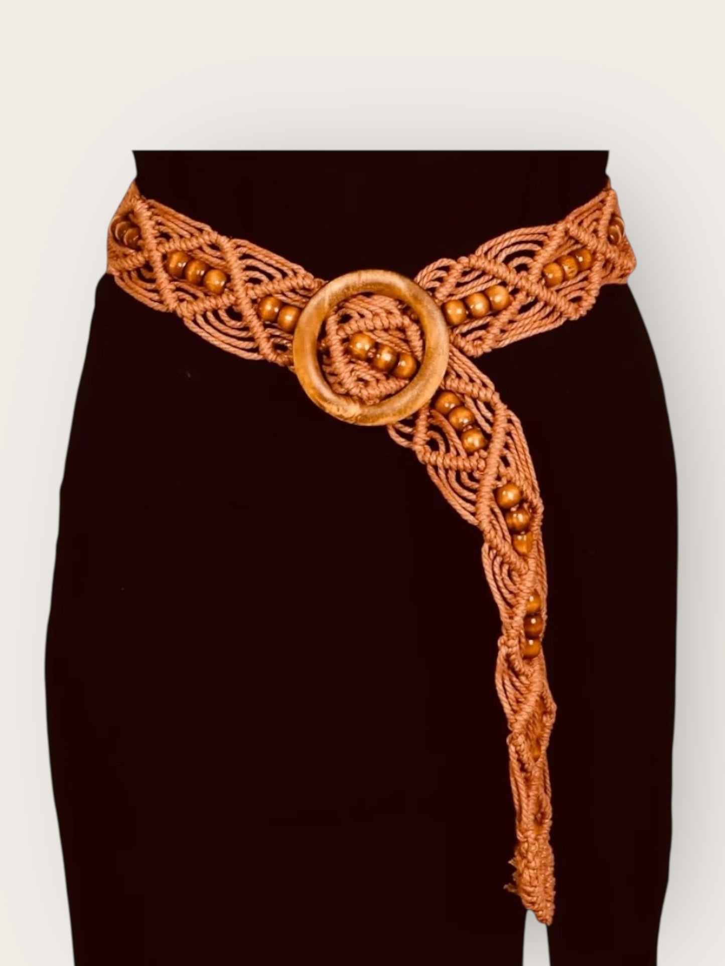 MACRAMUSE BEADED BROWN WOODEN BUCKLE BELT