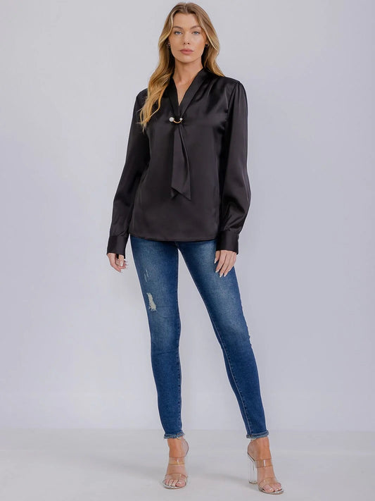 Opal Bow Scarf Detalied Blouse