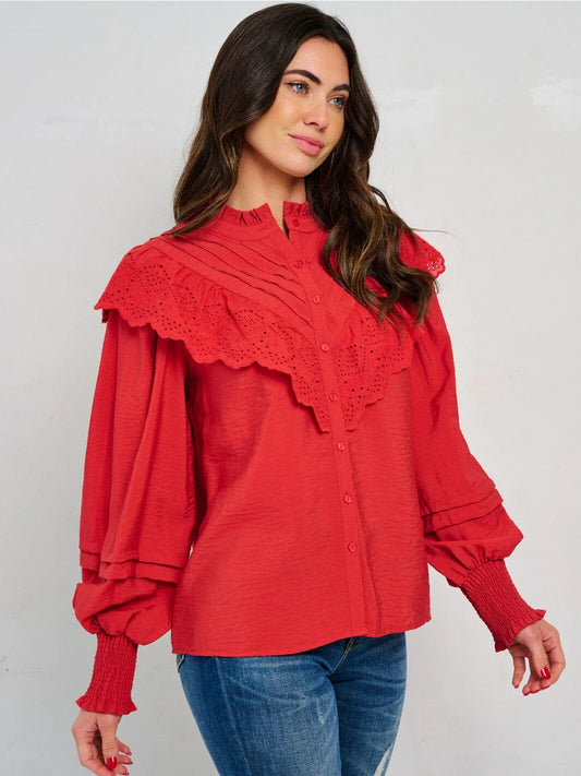Flamenco Cascade Eyelet Ruffle Blouse