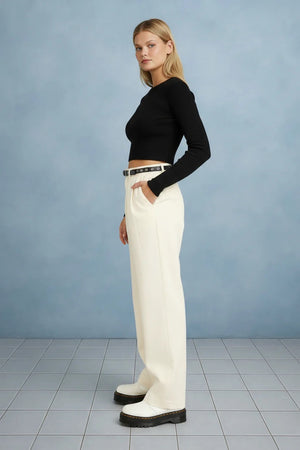 Gray-green pleated mid-rise pants