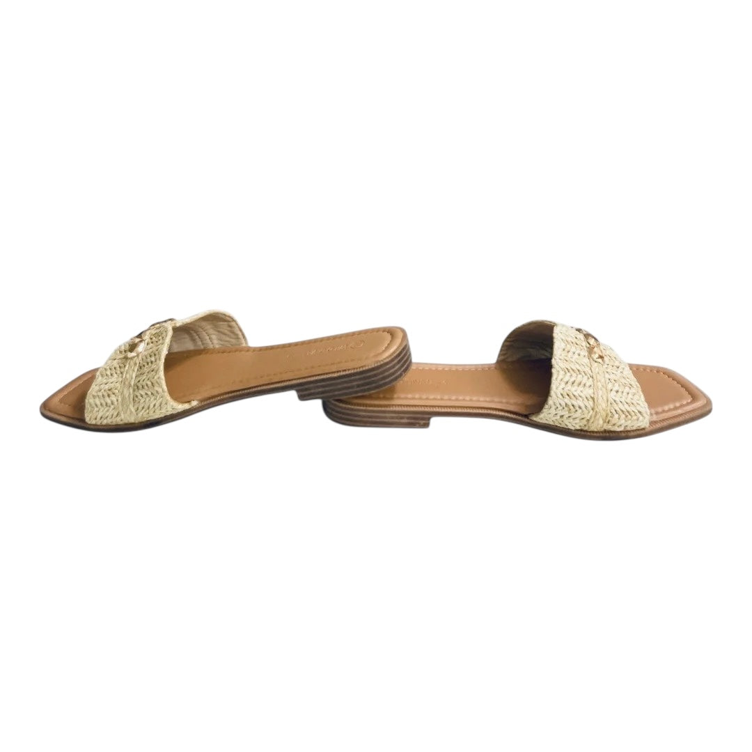 RAFFIA RADIANCE BOHO GOLD STUD SANDALS