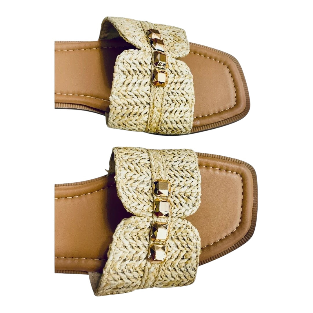 RAFFIA RADIANCE BOHO GOLD STUD SANDALS
