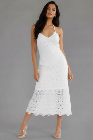 Coastal crochet halter bodycon midi dress