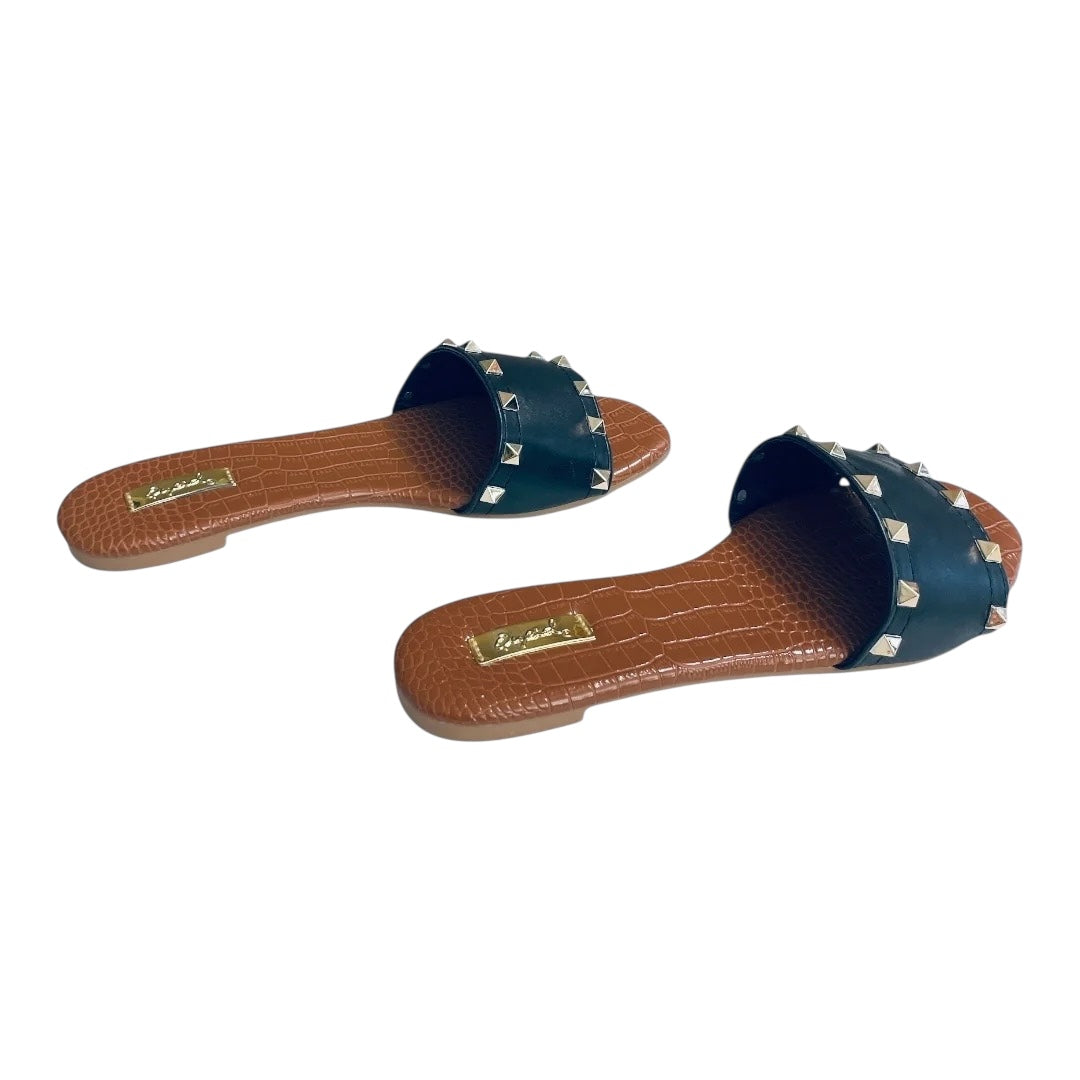 STELLA STUD BLACK & GOLD CROCODILE SOLE SLIPPERS