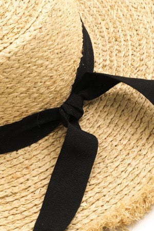 THE RIVIERA CHARM BLACK RIBBON RAFFIA SUN HAT