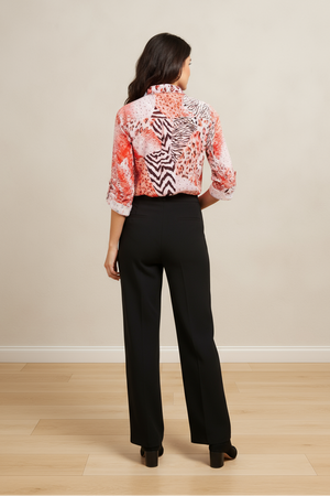 Long-sleeve pink animal print blouse, back view
