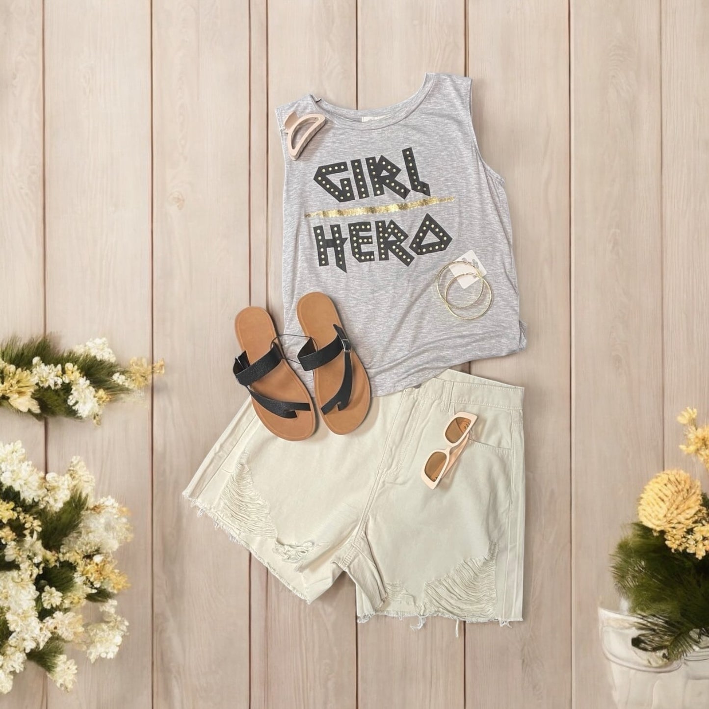 GIRL HERO EMPOWERED GRAPHIC MUSCLE TANK TOP