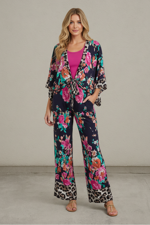 Floral leopard print kimono resort set