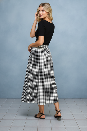 Audrey gingham midi skirt in black and white