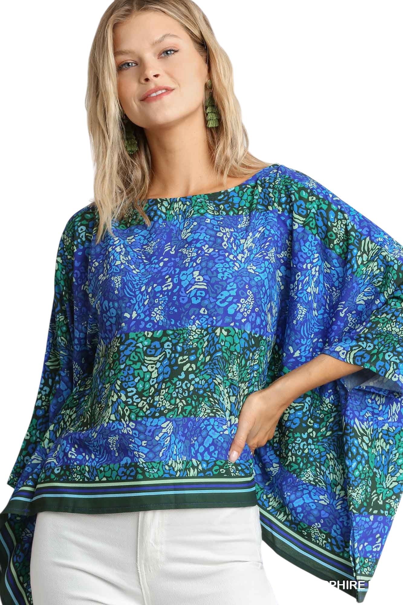 WILD BOTANICA PRINT KIMOMO BOAT NECK TOP