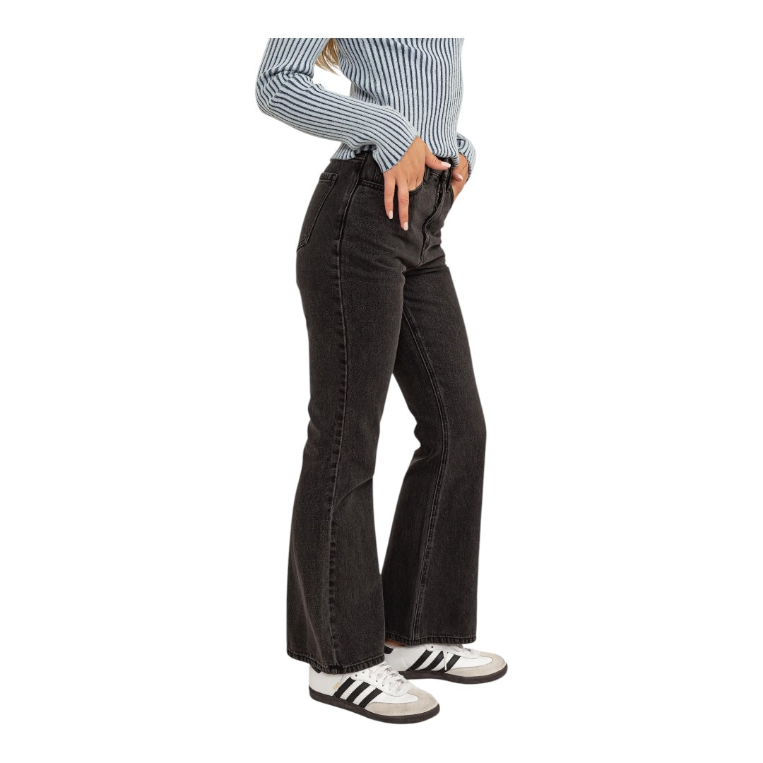 Charcoal High Waisted Zipper Fly 5 Pocket Flare bottom Jeans