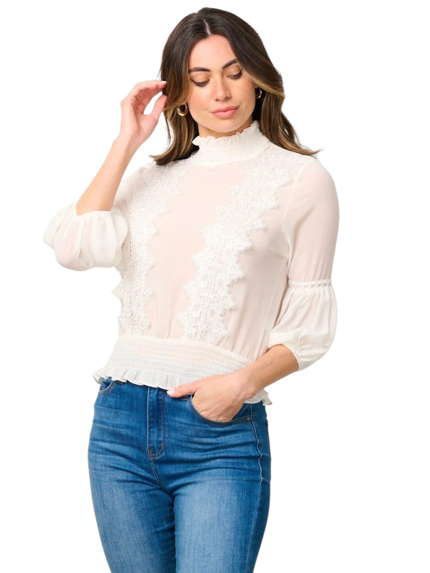 THE LACE COUTURE COLLECTION TURTLE NECK DETAILED TOP