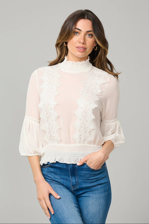 3/4 sleeve lace turtle neck top