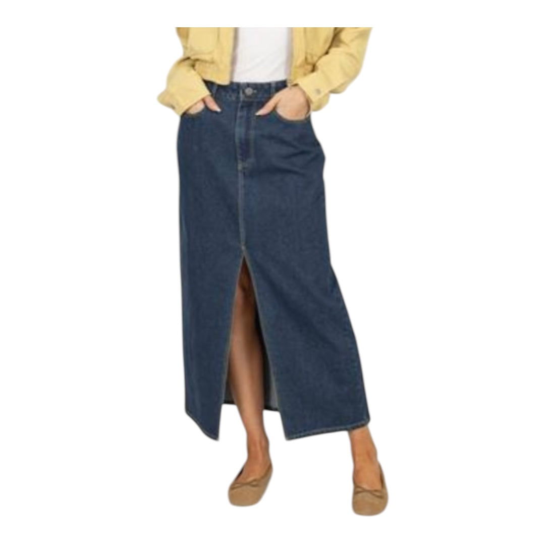 STREETLINE SLIT INDIGO BLUE MIDI DENIM SKIRT