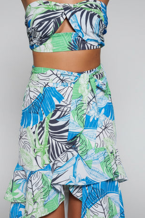 Tropical leaf print crop top and skirt set