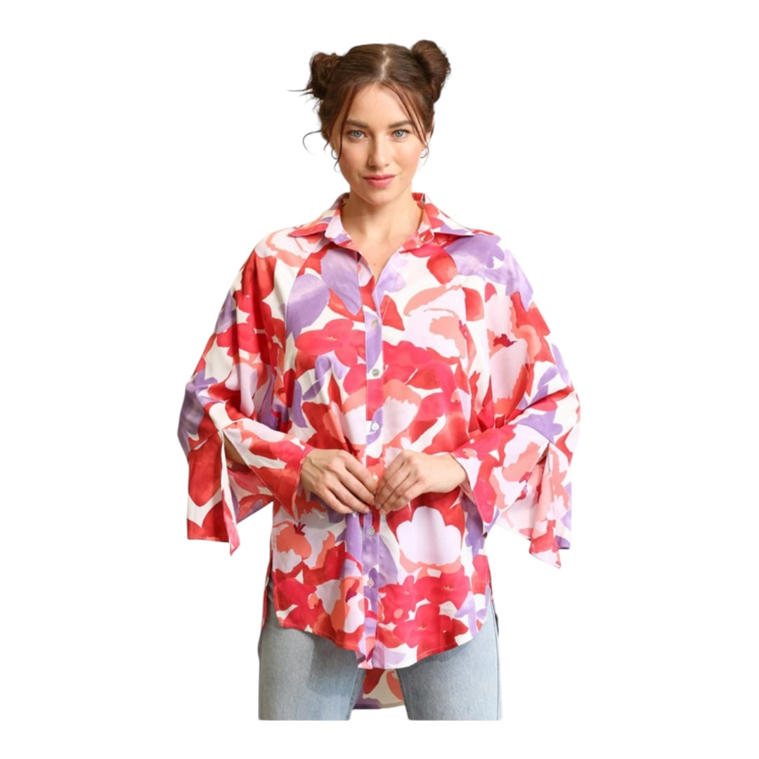 FLORAL RUSH PRINT WITH DOLMAN SLEEVES TOP