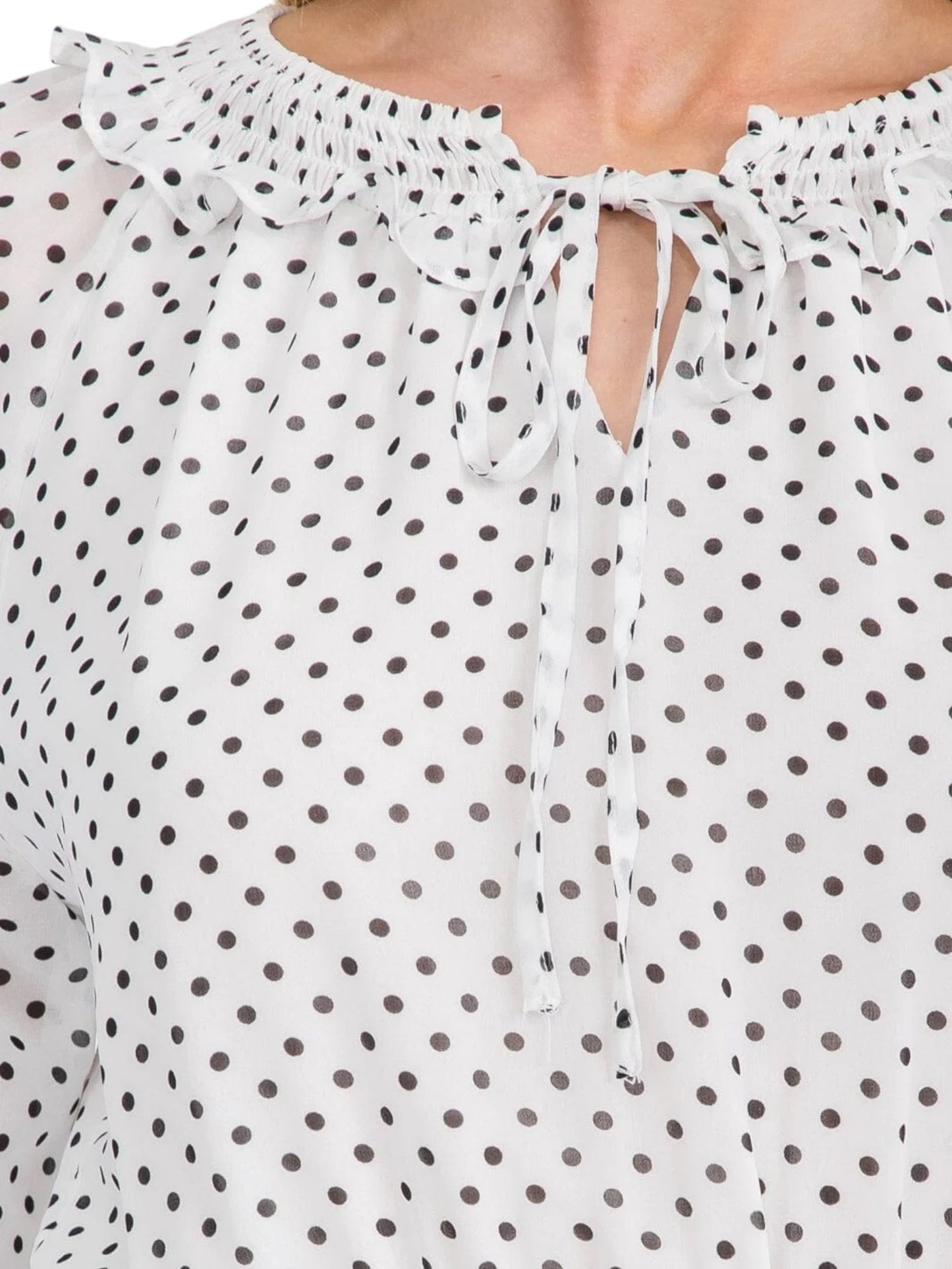 BLACK & WHITE PLOKA DOT SMOCK WAIST FIT & FLARE MINI DRESS