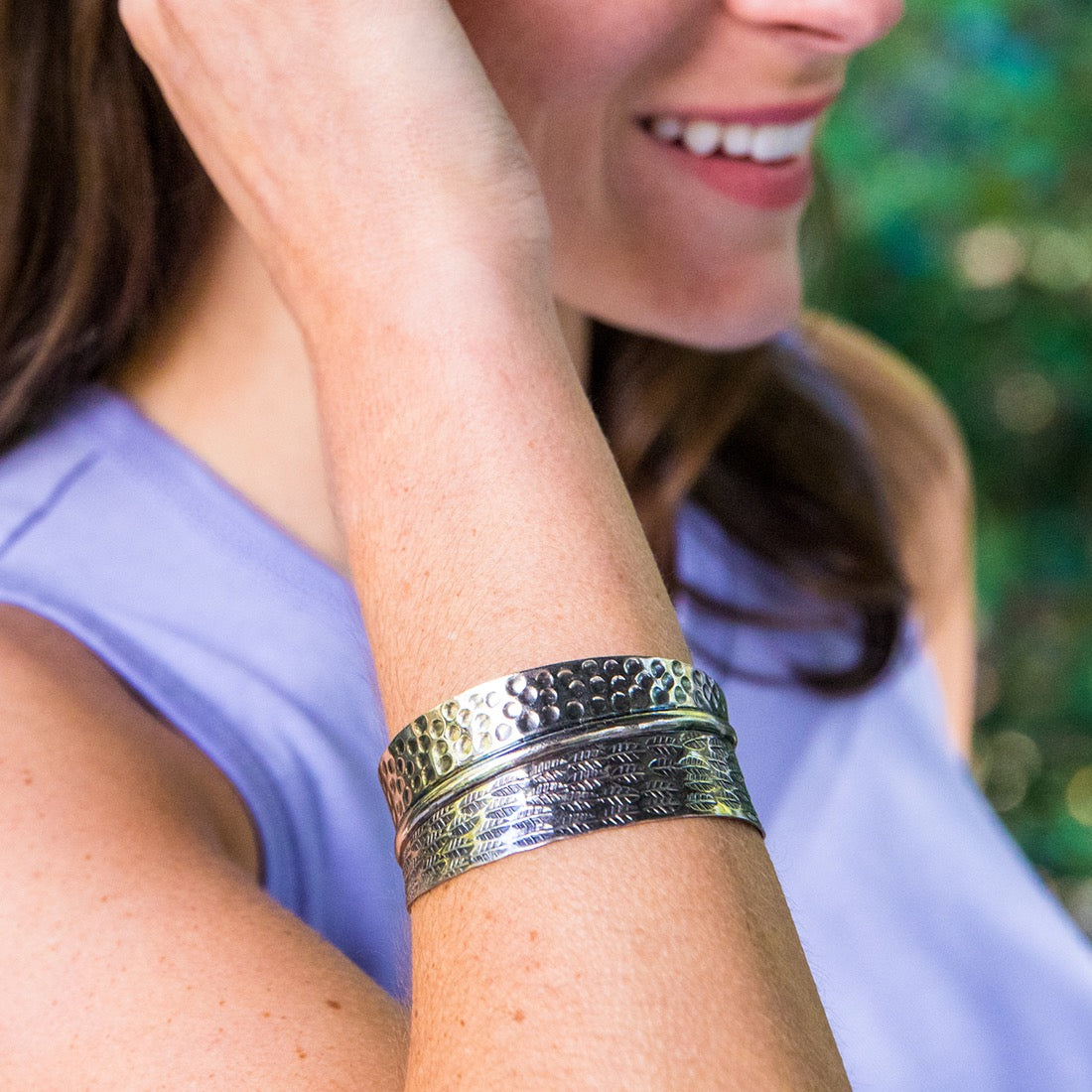 Handmade Leaf Kashi bracelet – antique silver-tone.