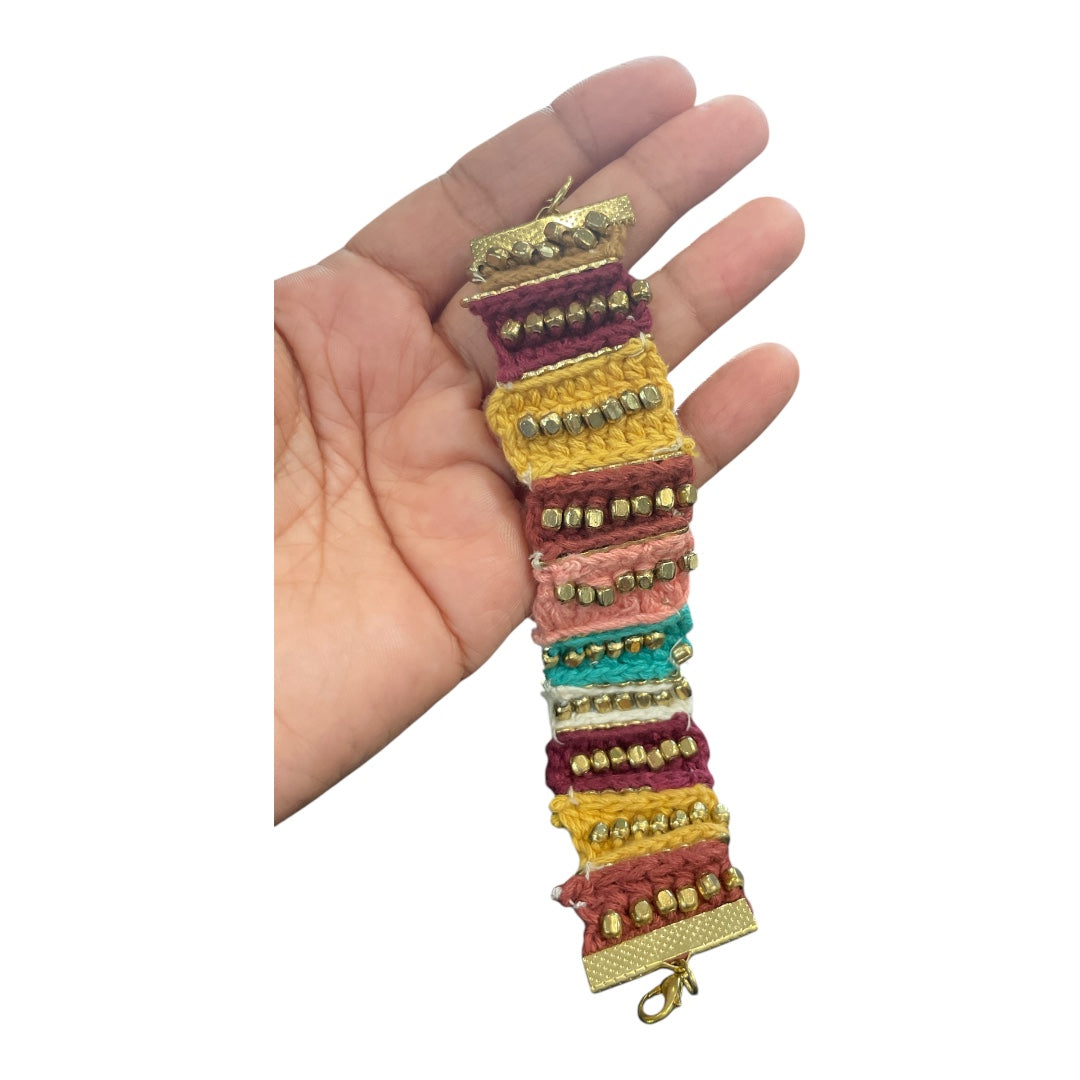 Handmade Woven Striped Beaded Bracelet