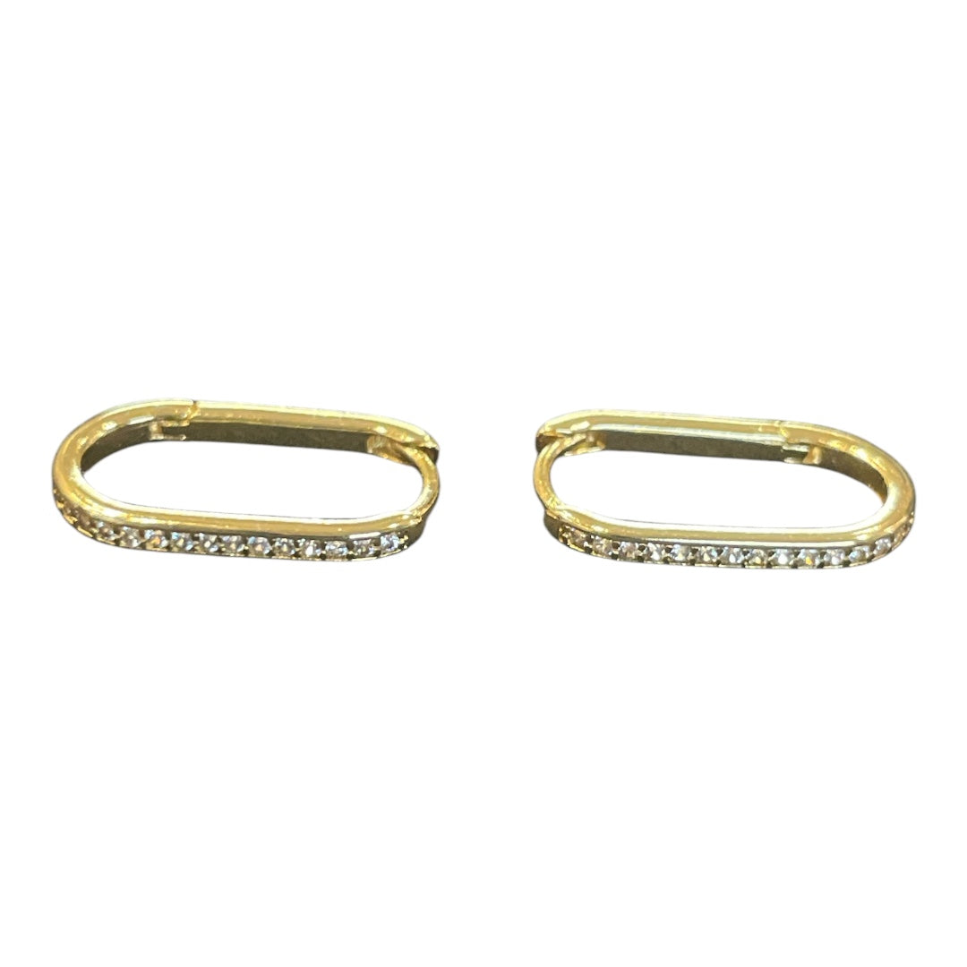 Gold Dipped Cz Pave Edge Oval Hoop Earrings