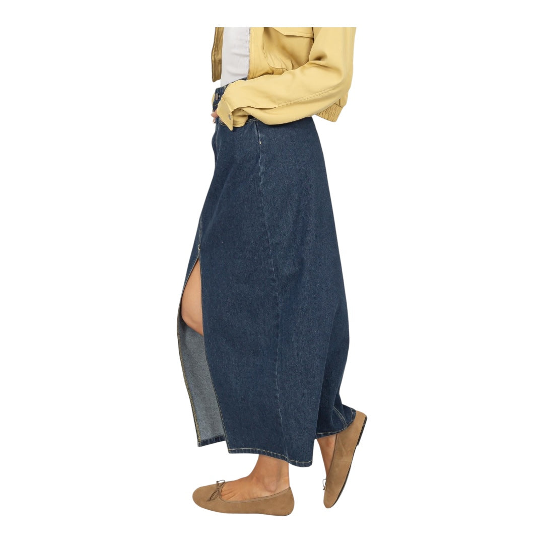STREETLINE SLIT INDIGO BLUE MIDI DENIM SKIRT