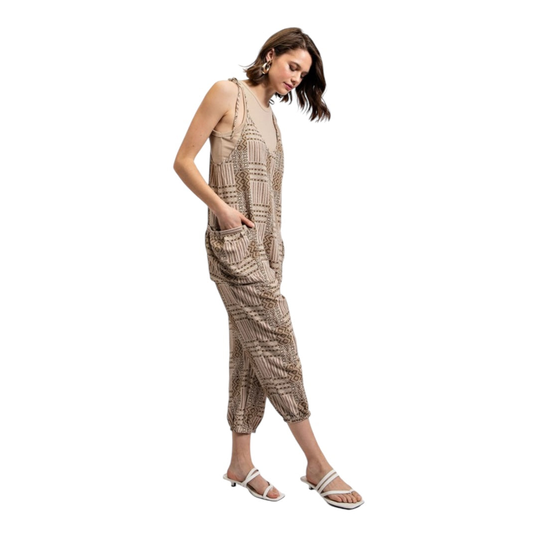 Maya Print Shoulder Tie Jumpsuit with Side Pockets