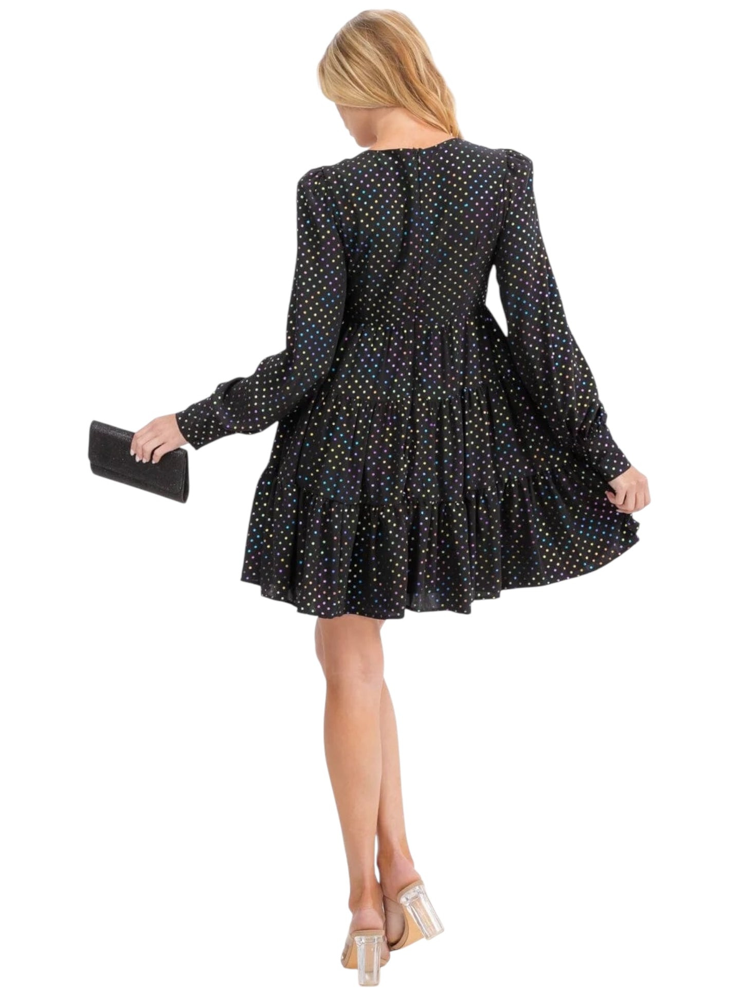 BLACK MULTI COLOR POLKA DOT PRINT TUNIC MINI DRESS