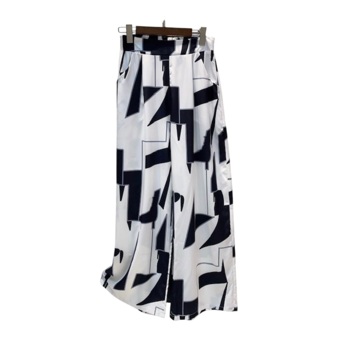 ABSTRACT AFFAIR BLACK & WHITE WIDE LEG PALAZZO PANTS